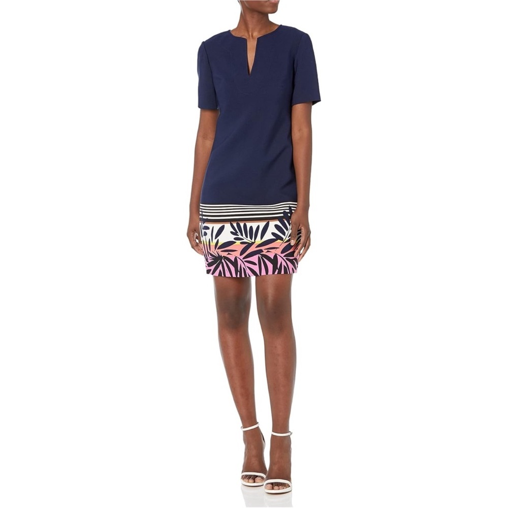 Trina Turk Blue Mini Sheath Dress with Short Sleeves for Casual Wear